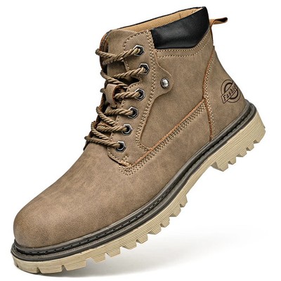 Leather Men's Boots High Top Shoes Ankle Work Boots Outdoor Anti Slip Shoes