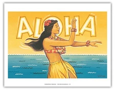 Aloha - Hawaii Hula Dancer - Vintage Hawaiian Travel Poster by Kerne Erickson