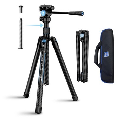SIRUI Carbon Fiber Tripod Lightweight 2lbs with Fluid Head/AT-10, Black 
