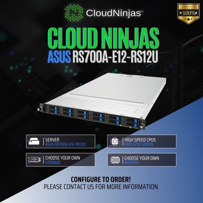 ASUS RS700A-E12-RS12U 12 Bay Server AMD EPYC 9374F Genoa 32 Cores NVMe M.2 CTO