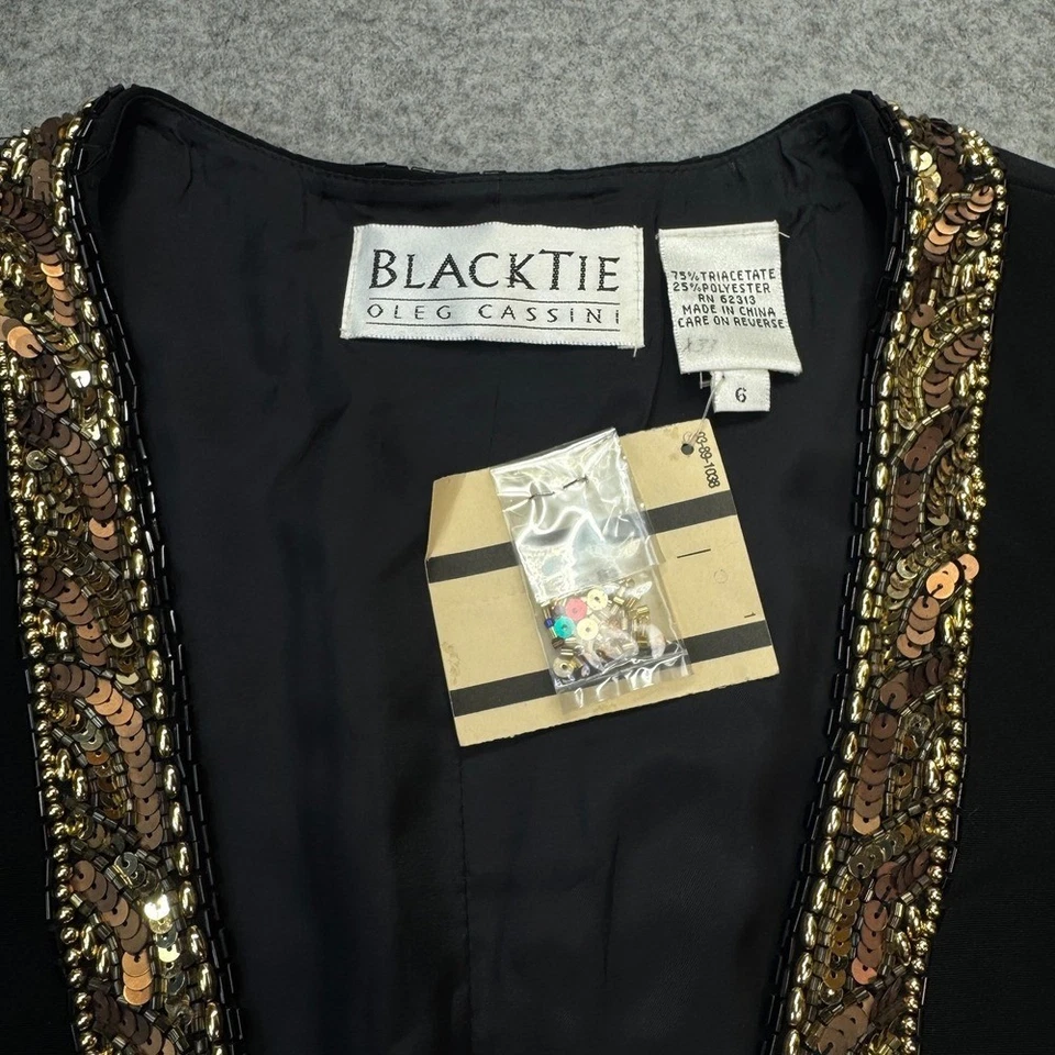 Chaleco de Colección Oleg Cassini Negro Corbata Cuentas Lentejuelas Para Mujer Talla 6 Nuevo Con Etiquetas Adornado Foto 3 de 4
