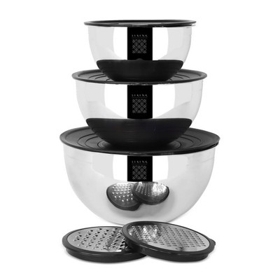 Serenk Modernist 9 pcs Stainless Steel Mixing and Storage Bowl Set with 2 Grater