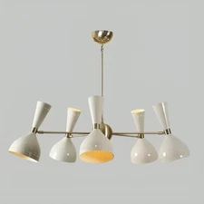 Mid Century Modern Stilnovo Style Chandelier Brass Multi Arm Cone Pendant Light