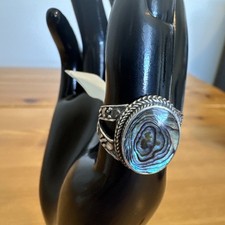 Bohemian Sterling Silver Abalone Ring Size 7, Artisan Bold Statement Piece