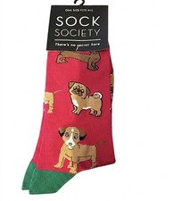 Sock Society Women’s Dog Animal Print Novelty Socks Red/Green One Size Mid Calf