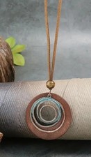 32  Sweater Leather Cord Necklace  2  Wood Pendant Circle New Free Ship B7933