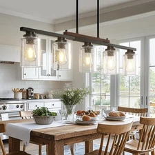 Dining Room Light Fixture 5-Light Kitchen Island Lighting with Adjustable Rod...