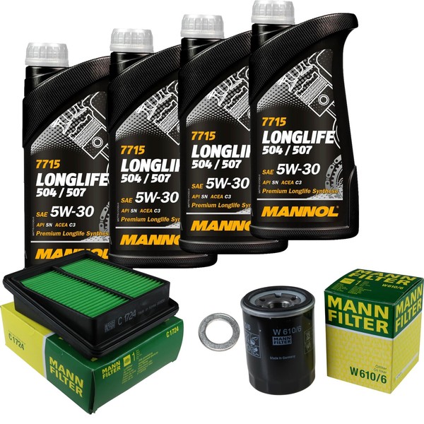 Mann Inspektionspaket 4L Mannol Longlife 5W-30 FüR Honda Jazz II 1.3 Idsi-image