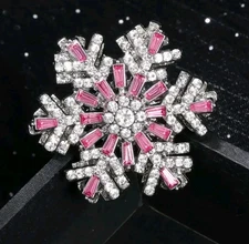 snowflake Brooch Pin Pink Fashion jewelry FAST Free Ship 1.4 Inch