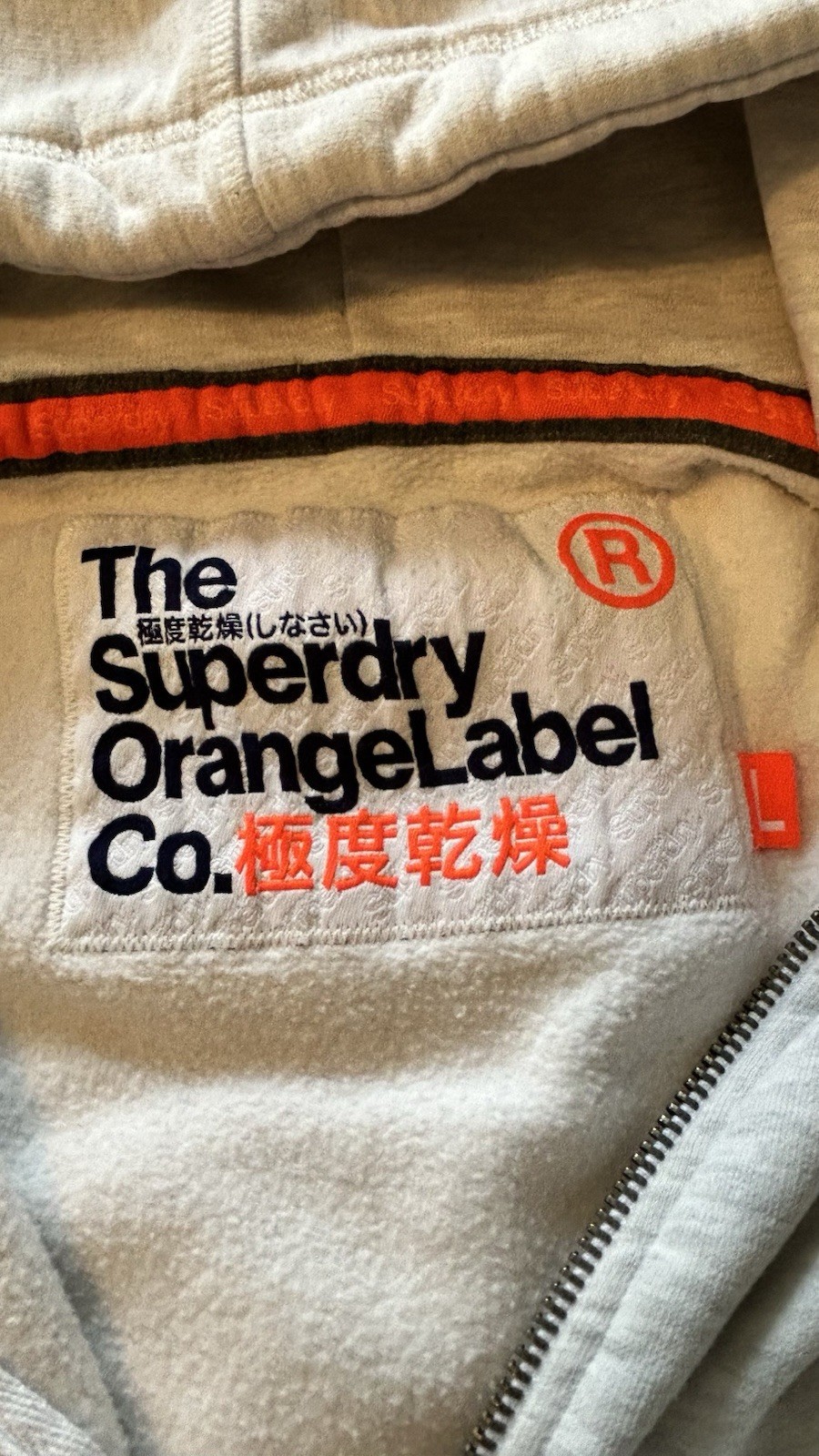 Superdry Orange Label Grey Zip-Up Hoodie – Size L – New/Never Worn image 2