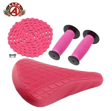 ALTA DlAMOND VlNYL BMX SADDLE 702 WITH CHAlN & BLACK/PINK MUSHROOM GRlPS,PINK