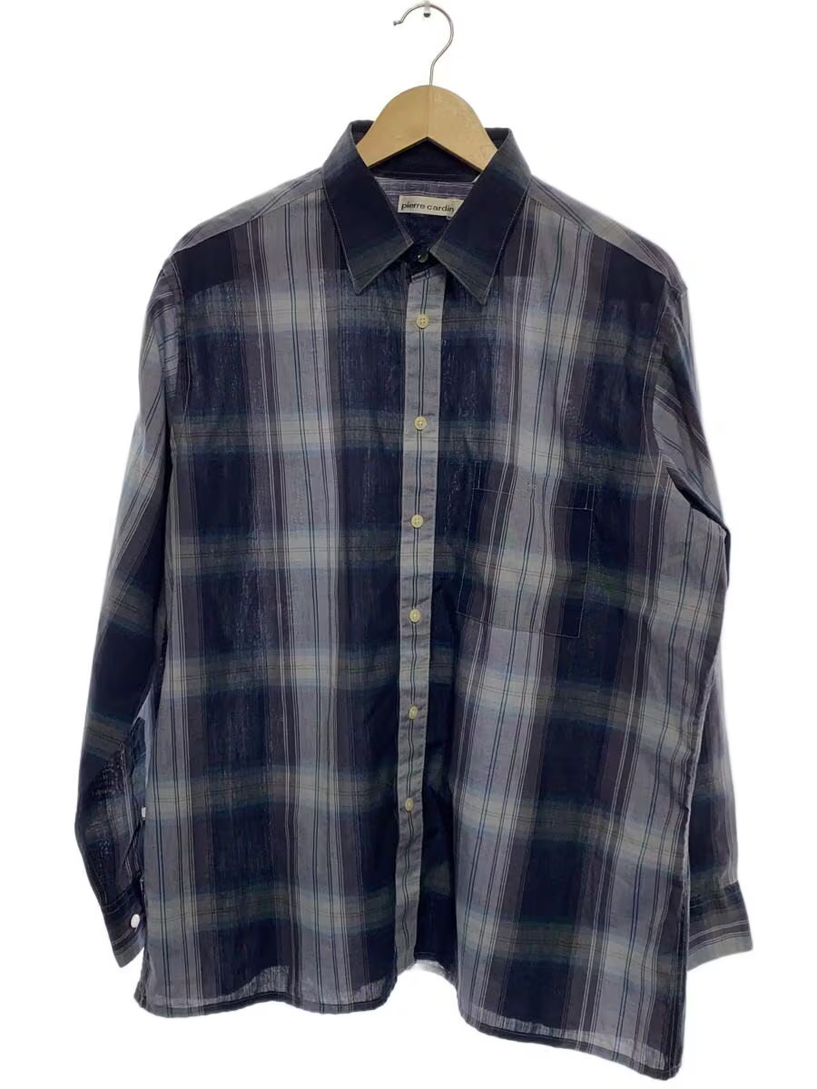 Pierre Cardin long-sleeved shirt, size L, polyester, navy check pattern.