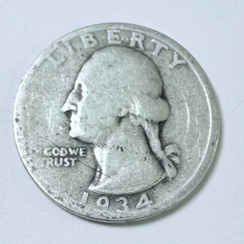 New Listing1934 Washington Quarter 90% Silver Circulated Coin Free Shipping #7677
