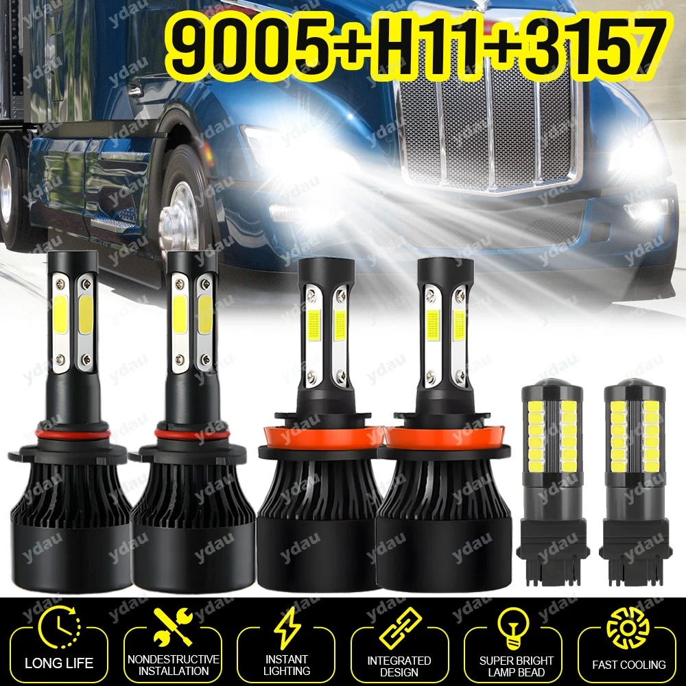 For Kenworth T660 LED Headlights High Low Beam Turn Signal Light Bulbs Combo Kit