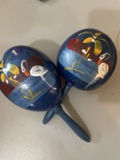 Hand painted In Mexico Maracas, Blue Shakers Fun For Kids, Souvenirs