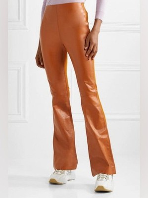 NWT Acne Studios Lizzie Panelled Leather And Ribbed jersey Flared Pants Sz 38