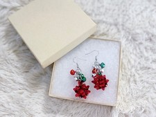 Holiday Bow Earrings Handmade Christmas Earring Set Jingle Bells Novelty