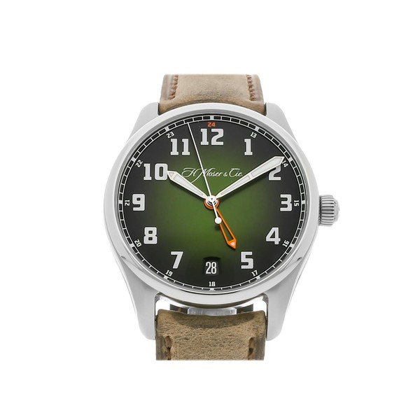 H. Moser & Cie Pioneer Dual Time Stahl Automatik 42 mm grünes Zifferblatt Uhr 3809-1200