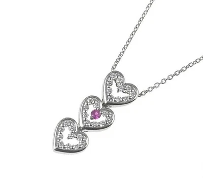 Nina Ricci Halskette mit dreifachem Herz Rubin Diamant Platin Anhänger - Bild 1 von 4