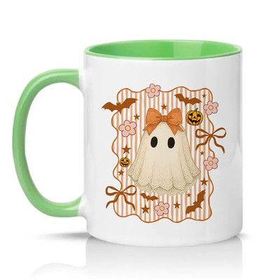 Niedlicher Spitzengeist orange Schleife Damen 11 Unzen Keramiktasse Kokette Halloween Geschenk