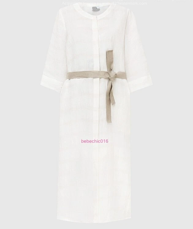 MARINA RINALDI, Vestido Mescla de Linho em Marfim, Tamanho MR 25, 16W EUA, 46 DE, 54 IT - Imagem 3 de 4