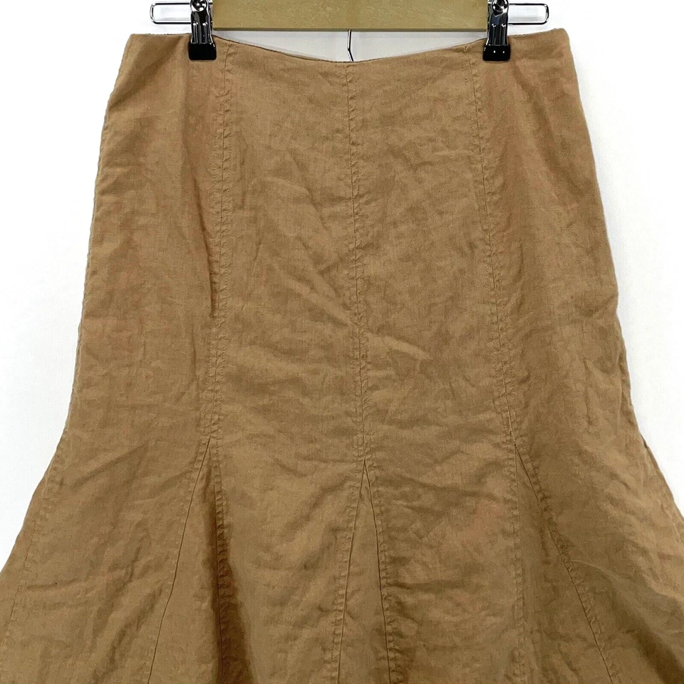 Kim Rogers Women's Trumpet Skirt Flowy Flare Midi 100% Linen Camel Brown Size 10 - Image 2 of 4