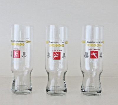 Bierglas 3x Olympiasieger Montreal Schwimmen - Boxen - Speerwerfen