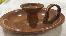Vintage 1982 Jugtown Tobacco Brown Candle Holder- 6-1/2"- Signed