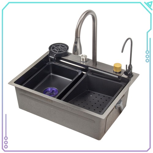 Flying Rain Stainless Steel Waterfall Kitchen Sink Pull Down Faucet Black - Picture 4 of 10