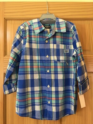 New Carter's Plaid Boys Button up Shirt Top Blue Multi Easter many sizes