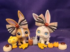 Littlest Pet Shop GARDEN BUNNIES White Bunny 3, Brown Rabbit 28 LPS Accessories 