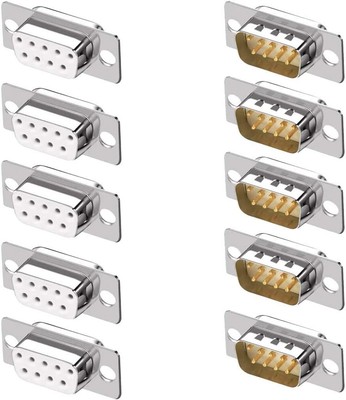 10PCS DB9 RS232 D-SUB Serial Solder Cup Connectors, Gold Plated Joints 