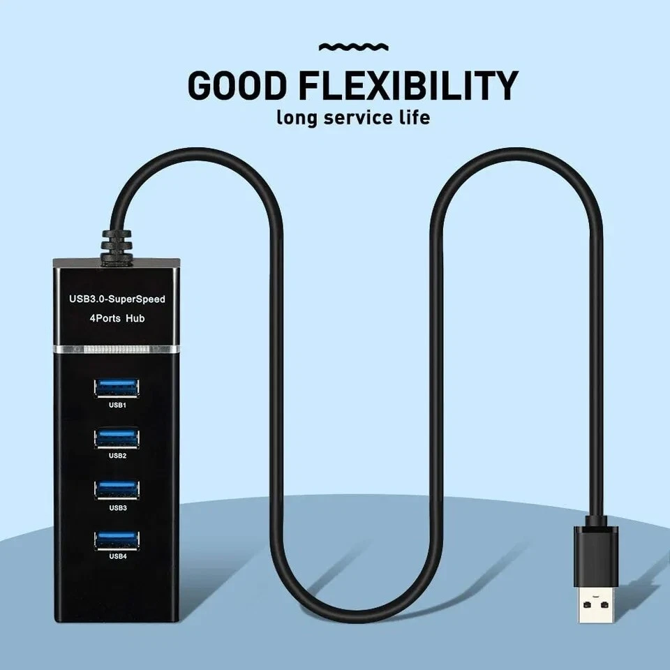 4-Port USB 3.0 Hub for Laptop & PC - High-Speed Data Transfer & Extra Ports
