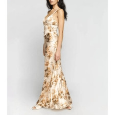 Reformation Esa Silk Dress Size 8 Bella Tan Floral Maxi V Neck Gown