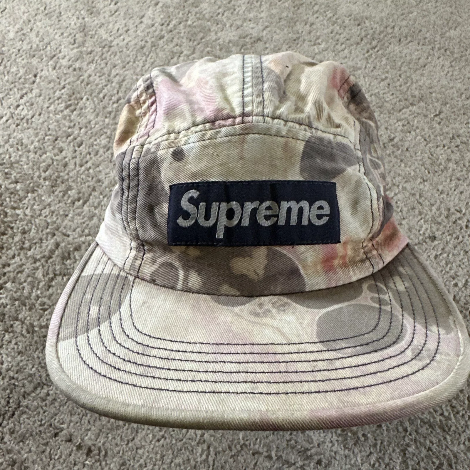 Casquette chapeau suprême homme beige réglable 5 panneaux chapeau floral abstrait