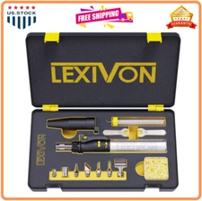 LEXIVON Butane Soldering Iron Kit Cordless 7-Tip Adjustable Flame