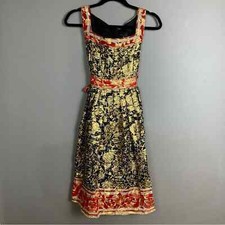 Anna Sui dress size 6 gold foil Asian print 90's Y2K babydoll geisha dragon