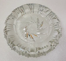Vintage Ashtray Heavy Round Cut Crystal Pinwheel & Star Pattern 7" Diameter