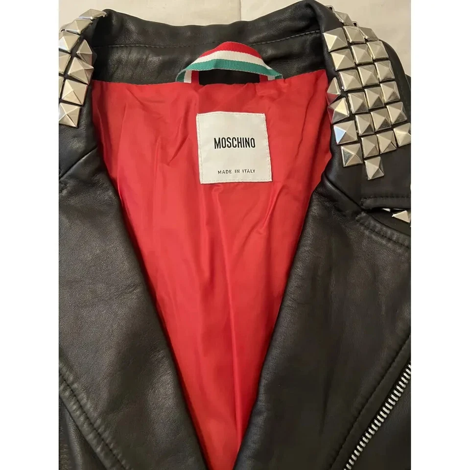 CHAQUETA MOTERA MOSCHINO STUDS ROCK&ROLL DE CUERO NEGRA - Para hombres Talla 50 IT/40 EE. UU. Foto 2 de 3