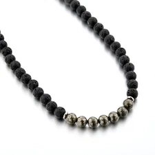 Mystiqs Deluxe Edition Lava Rock & Pyrite Beaded Necklace Essential Oil
