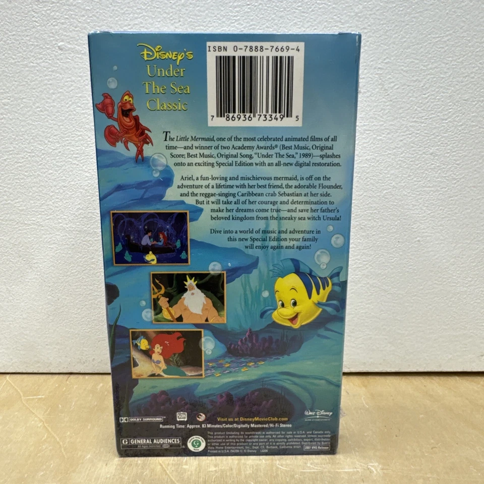 The Little Mermaid (VHS, 2007) Disney's Movie Club Slipcover RARE Late Release  - Image 3 of 4