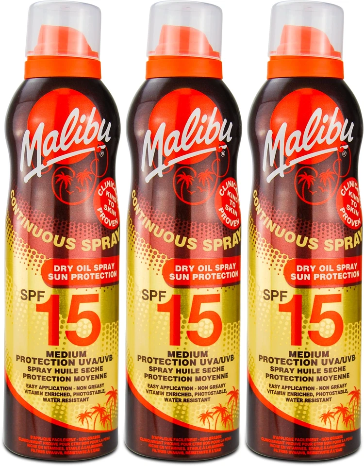Malibu Continuous Dry Oil Spray SPF15 175ml X 3