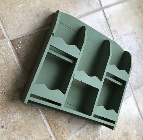 Vintage Wooden Spice Rack Organizer Shelf Wall Mount Matte Sage Farmhouse Green - Picture 8 of 16