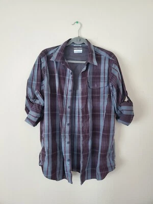 Columbia Omni Wick Long Sleeve Button Up Gray Plaid Medium Hiking Shirt Wicking - Image 1 of 4