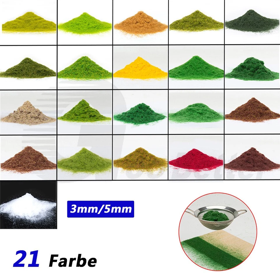 3mm,5mm Statische Grasfasern Modellbau Landschaftsbau 21 Farbe 30g/180g/500g DIY - Bild 2 von 4