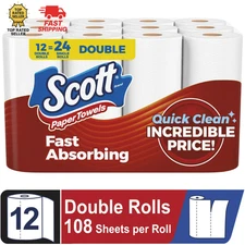 Scott Paper Towels, 12 Double Rolls, Choose-A-Sheet, Strong & Absorbent