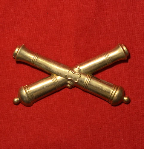 FEDERAL/CSA MODEL 1858 ARTILLERY STAMPED BRASS INSIGNIA w/wires 3 1/4"W