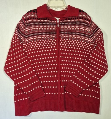 CJ Banks Womens Cardigan Sweater 1X Multicolor Fair Isle Style Full Zip.  AB14