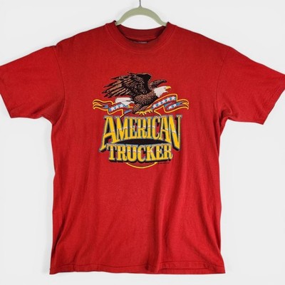 Vintage American Trucker Shirt Mens XL Red Eagle Graphic Hanes Beefy-T USA 1990