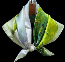 100% Silk 20" square Scarf Women neckerchief Wrap floral yellow green blue WS344